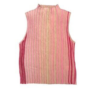 LFD Boutique Y2K Ribbed Sleeveless Knit Sweater Vest Pink Beige Size Small NWT